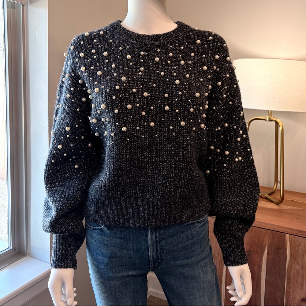 NWOT rag & bone Frankie Pearl Embellished Merino & Alpaca Sweater, Charcoal, Sm